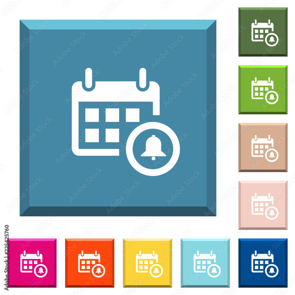 Calendar alarm white icons on edged square buttons Calendar alarm white icons on edged square buttons