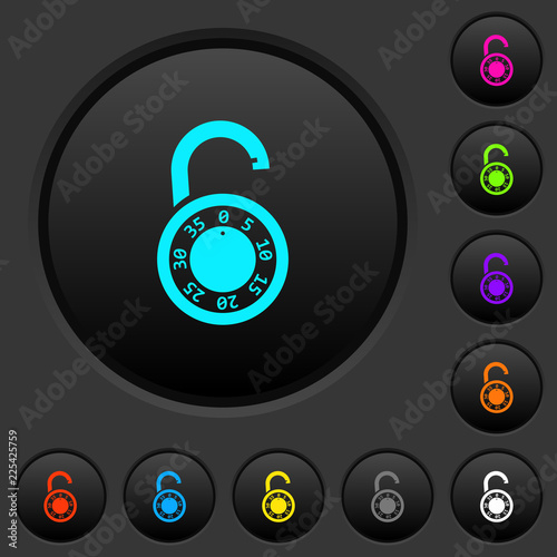 Unlocked round combination lock dark push buttons with color icons