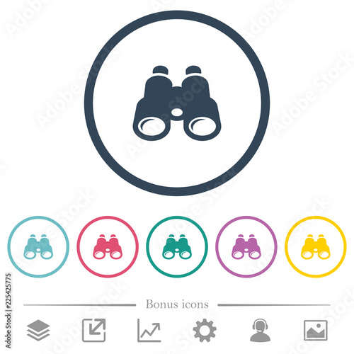 Binoculars flat color icons in round outlines