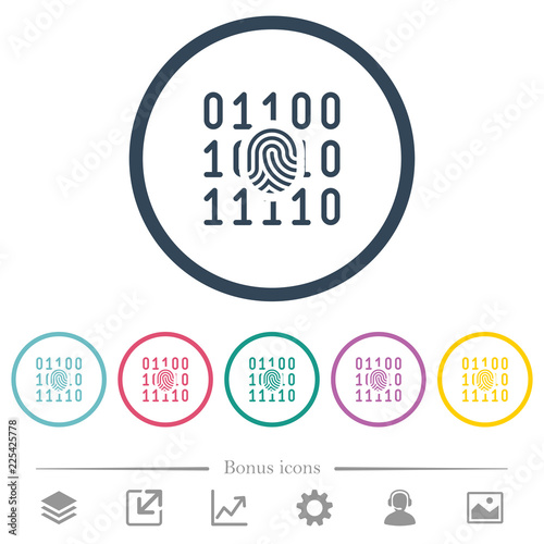 Digital fingerprint flat color icons in round outlines