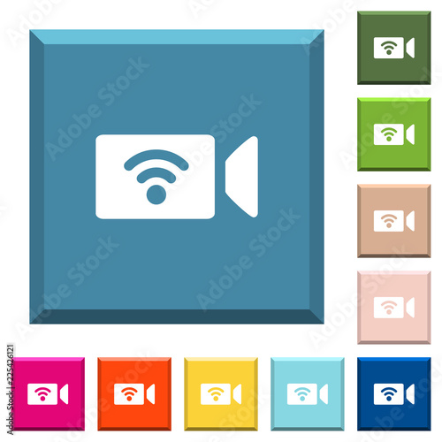 Wireless camera white icons on edged square buttons