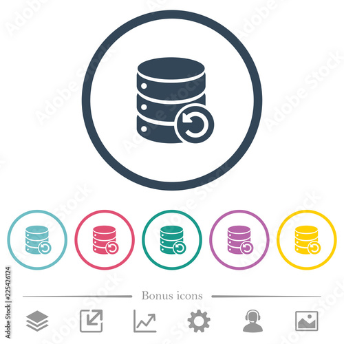 Undo database changes flat color icons in round outlines
