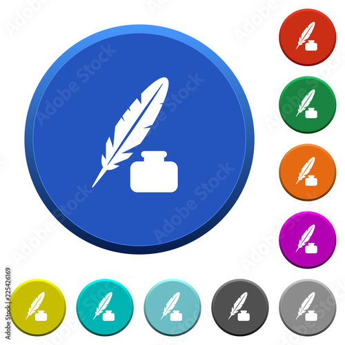 Feather and ink bottle beveled buttons