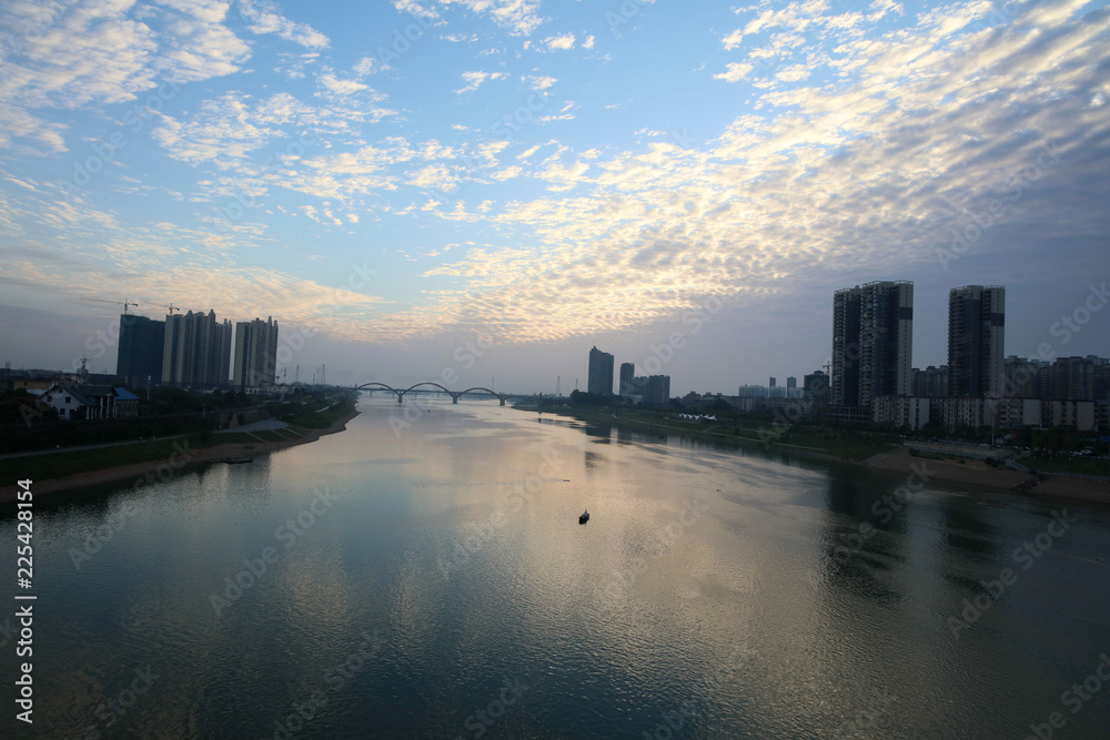 Chinese inland river sunrise scenery