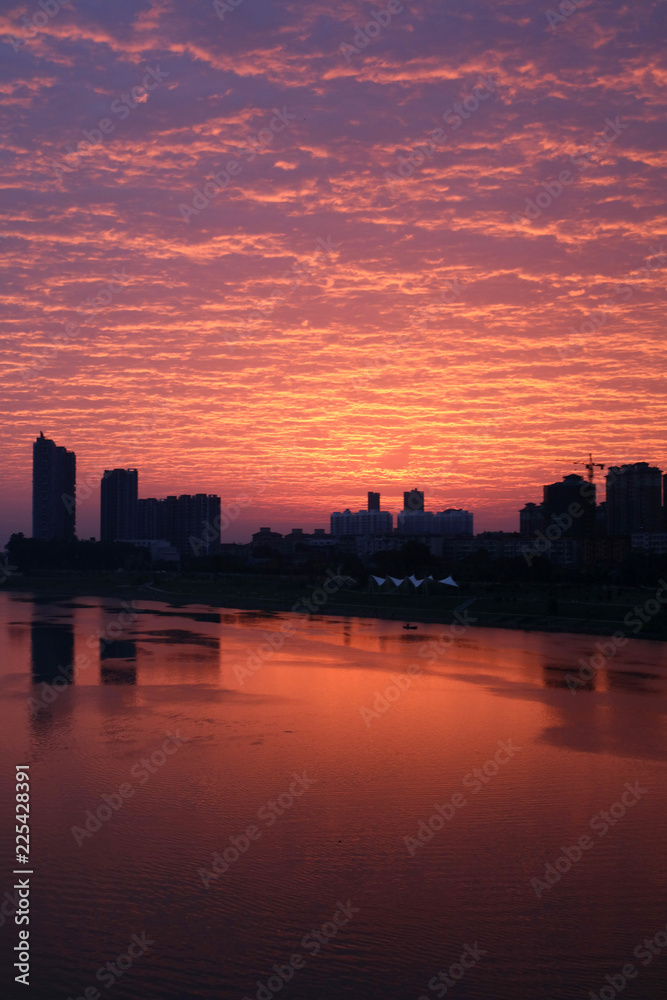 Chinese inland river sunrise scenery