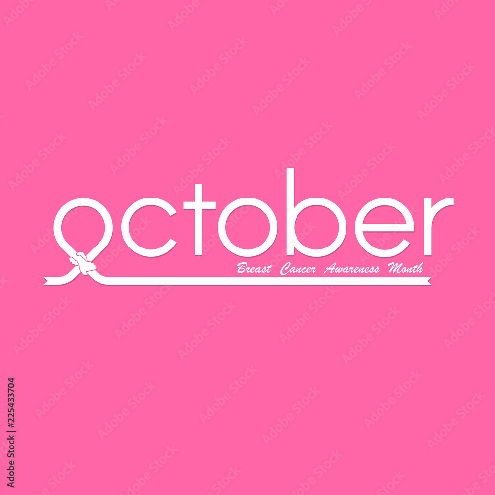 October typographical & Hand Pink ribbon icon.Breast Cancer October Awareness Month Typographical Campaign Background.Women health vector design.Breast cancer awareness 