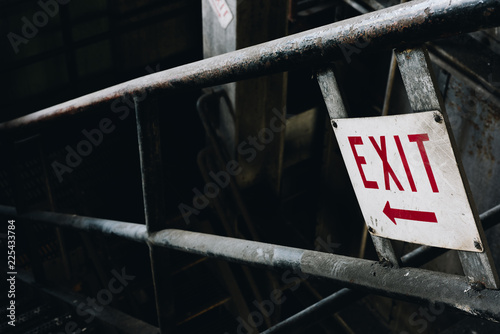 Derelict Staircase with Exit Sign - Abandoned Hickling Power Station - New York photo