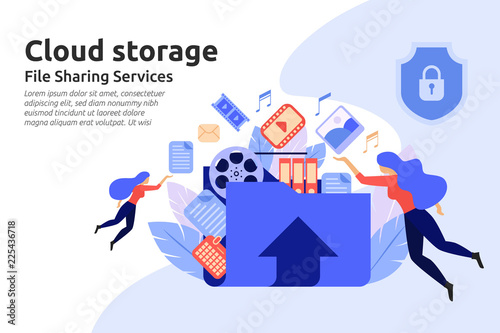 Cloud storage service. File sharing center service. multimedia drive symbol. Vector illustration