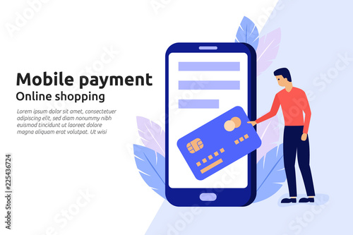 Mobile payment online service for modern business website, social media, documents, presentation. Vector illustration