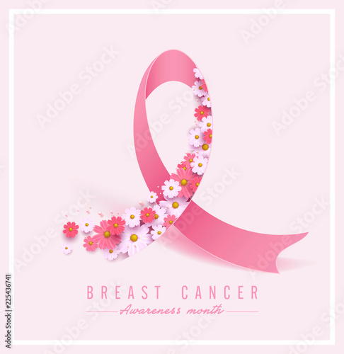 Breast cancer awareness pink ribbon and spring poster background,vector illustration
