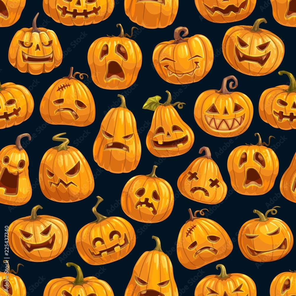 Fototapeta premium Halloween holiday cartoon pumpkin seamless pattern