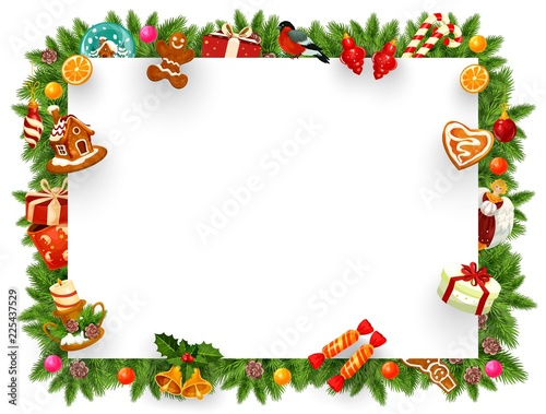 Christmas holiday frame with Xmas tree branches