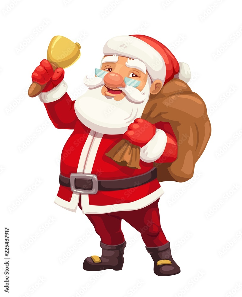 Christmas Santa with gift sack, red hat and bell Christmas Santa with gift sack, red hat and bell