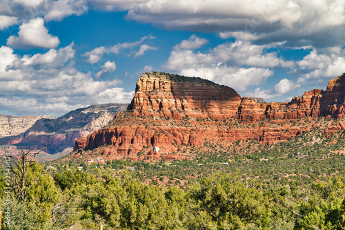 Mesa butte rises above valley floor in Sedona, Arizona (USA)