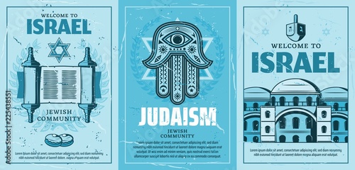 Israel and Judaism retro posters holy icons signs