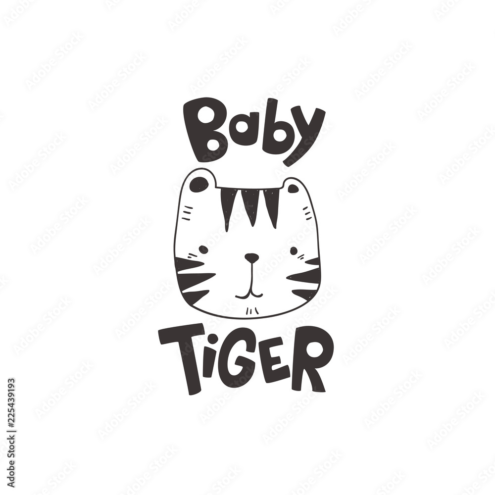 Baby Tiger Illustration Vector Illustration Black Stock