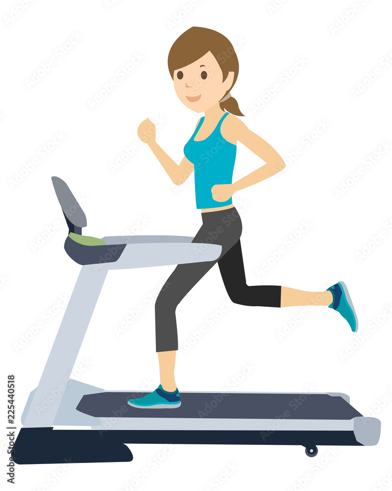 Fototapeta premium Young Woman on treadmill running excercise