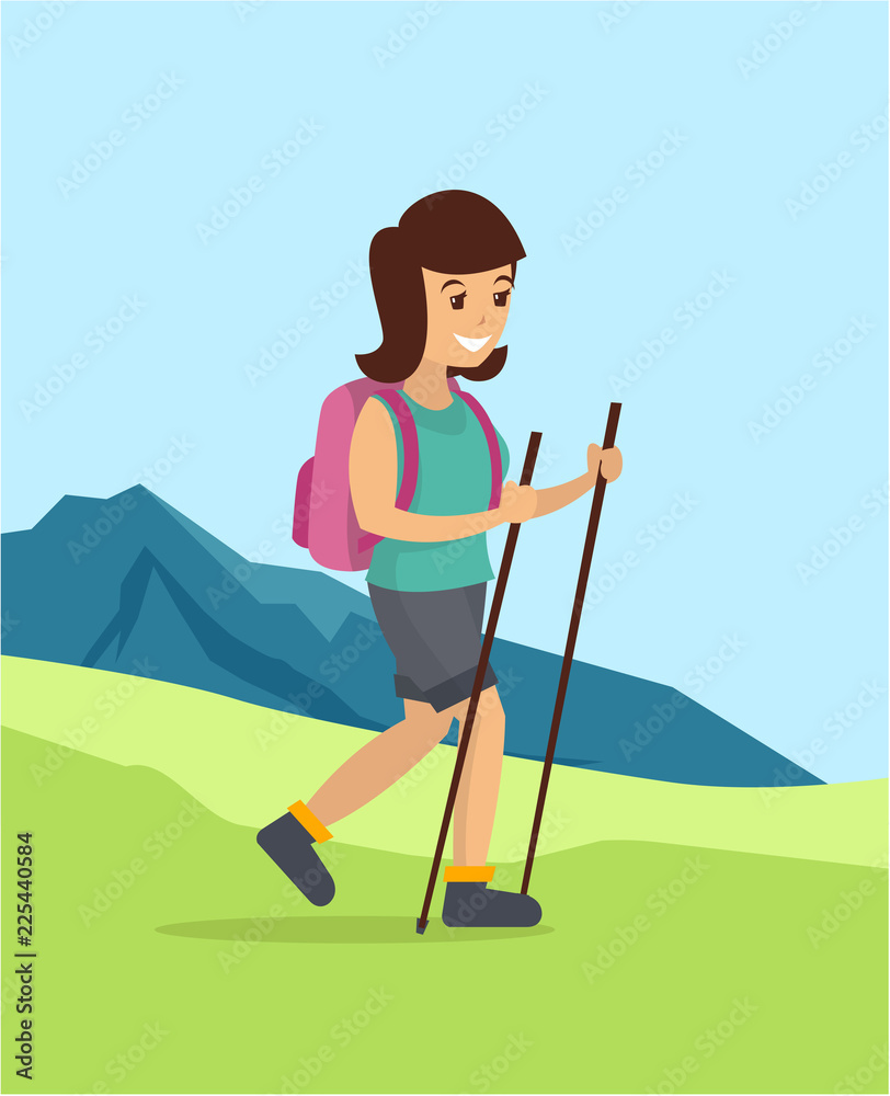Teenage girl walking down the hill Teenage girl walking down the hill