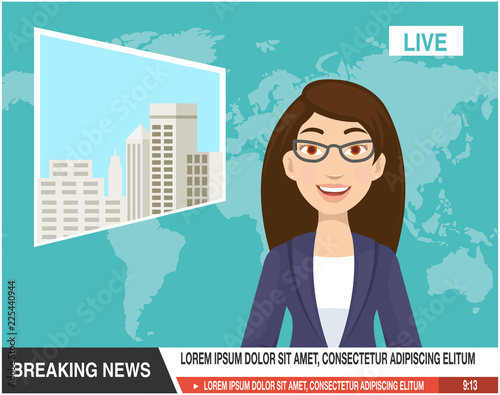 Cartoon of beautiful reporter are ready announce the news