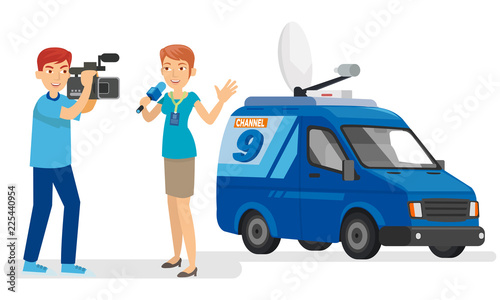 Professional journalist and the cameramen in the breaking news
