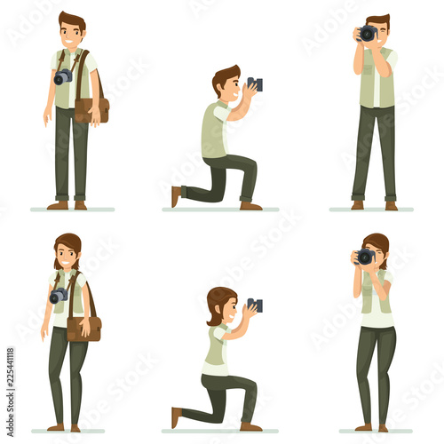 Set of smart professional photographer with his camera