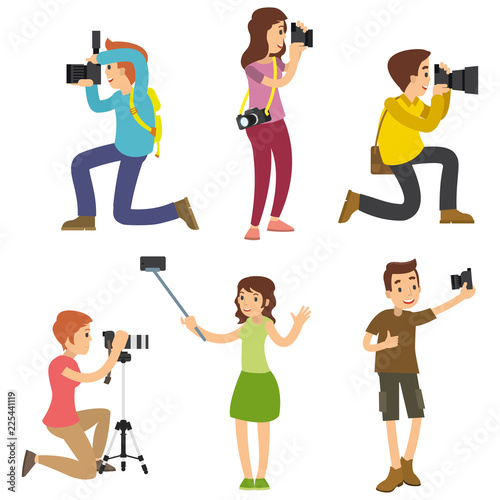 Photographer taking pictures with different poses