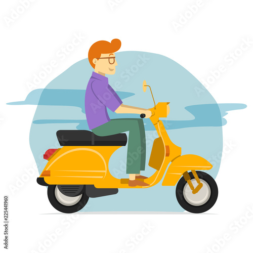 young guy riding yellow scooter motorcycle © sisti