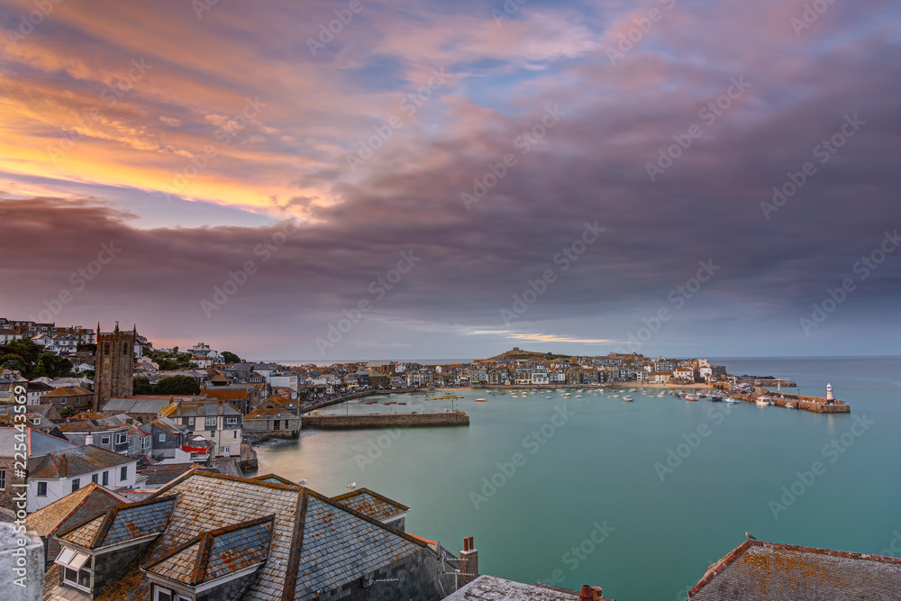 Dusk at the beautiful seaside town of St. Ives in Cornwall, England