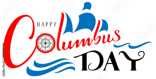 Happy Columbus Day text handwritten greeting card