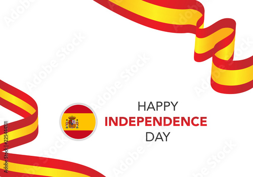 Happy Spain Independent Day. Template of greeting card, banner with lettering of Happy Independence Day. Waving Spain flags isolated on white background. vector illustration. vector template