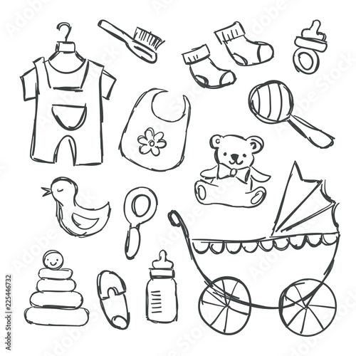 Vector illustration of baby shower items doodles photo