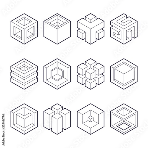 Abstract cubic collection. abstract 3d cubic design elements. Sacred cubic set. Original outline vector (non expanded outline).