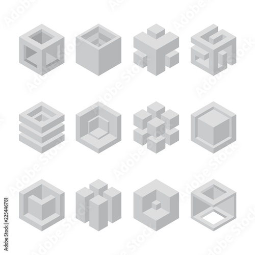 Abstract cubic collection. abstract 3d cubic design elements. Sacred cubic set.