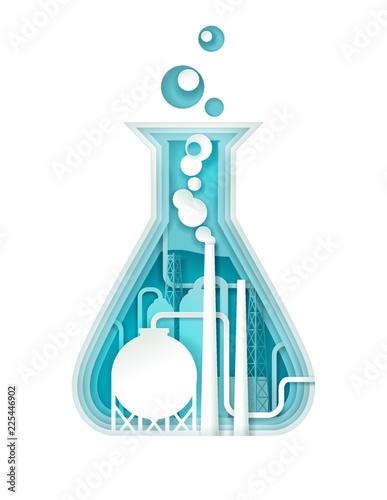 Chemical industry plant vector paper art illustration