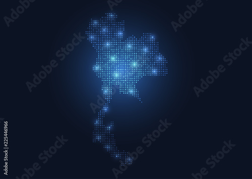 Abstract map of the Thailand created from dots pixels art style. Technology and communication network map concept. Vector illustration