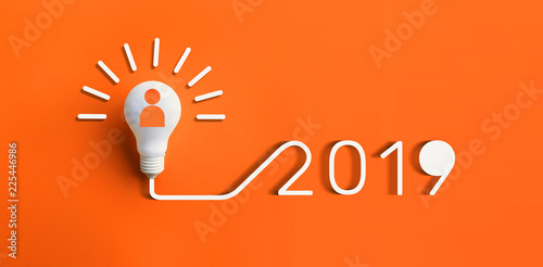 2019 creativity inspiration concepts with lightbulb on pastel color background.Business solution,planning ideas.