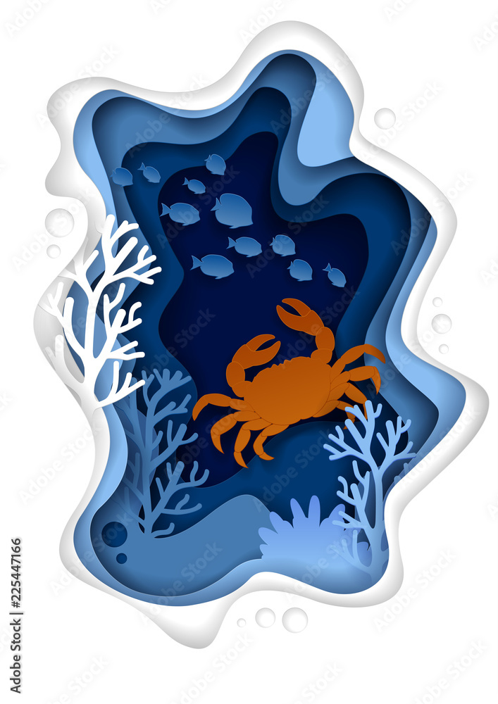 Obraz premium Underwater sea landscape vector paper cut illustration