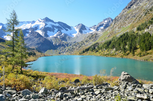 Altai territory, Ust-Koksinsky district, the lake Poperechnoye (Cross) in sunny weather