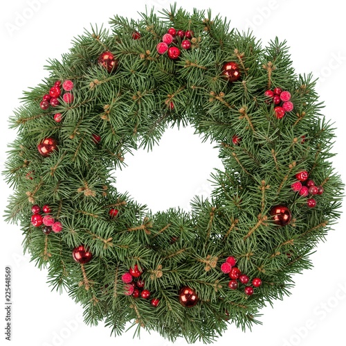 Christmas Wreath with Red Berries and Baubles