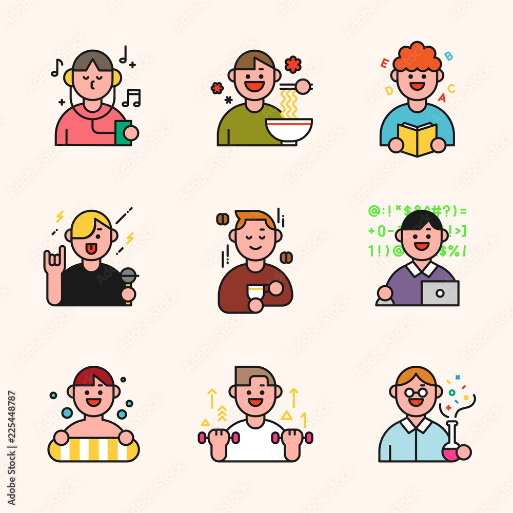 outline character icons set. flat design style vector graphic illustration outline character icons set. flat design style vector graphic illustration