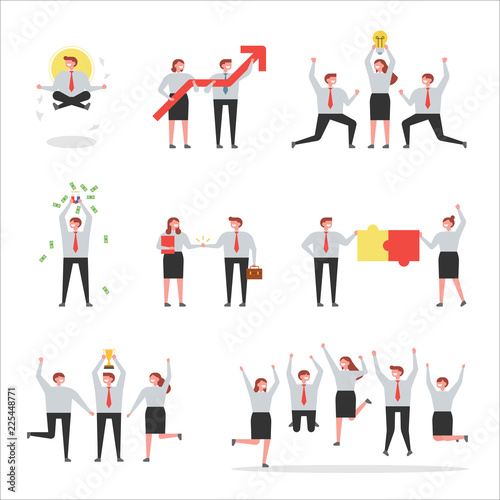 Business man and woman posing success. flat design style vector graphic illustration