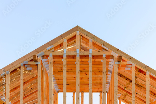 Wooden roof truss / house roof under construction 