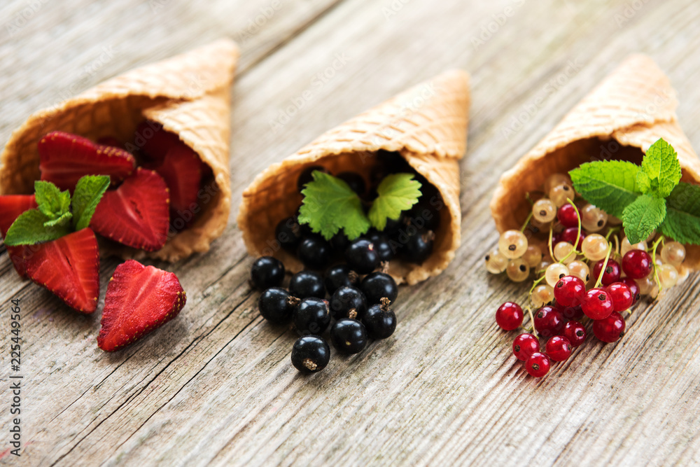 ice cream cones with berries
