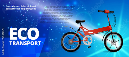 Vector realistic style illustration for posters, banner, advertising. Electric bicycle on abstract background. Advertising banner template