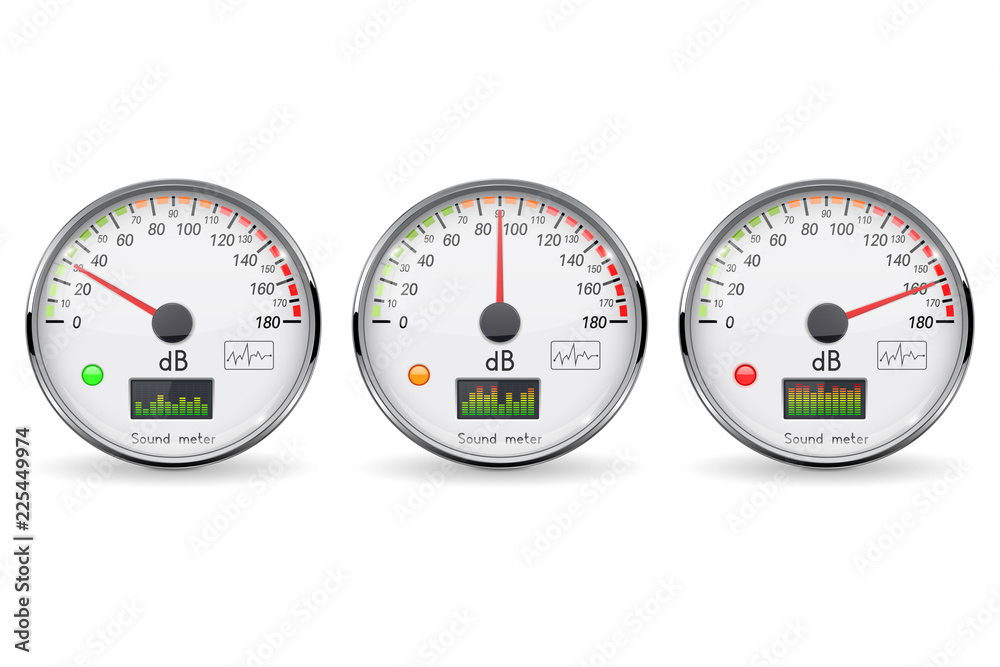 Decibel gauge set. Volume unit. Glass gauge with chrome frame Stock