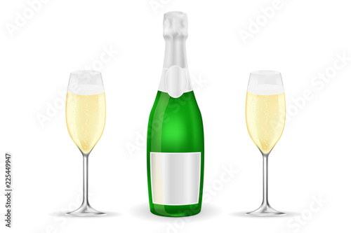 Bottle and two glasses of sparkling wine or champagne