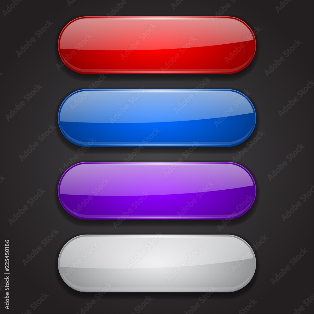 Colored oval buttons. 3d glass menu icons on black background Colored oval buttons. 3d glass menu icons on black background