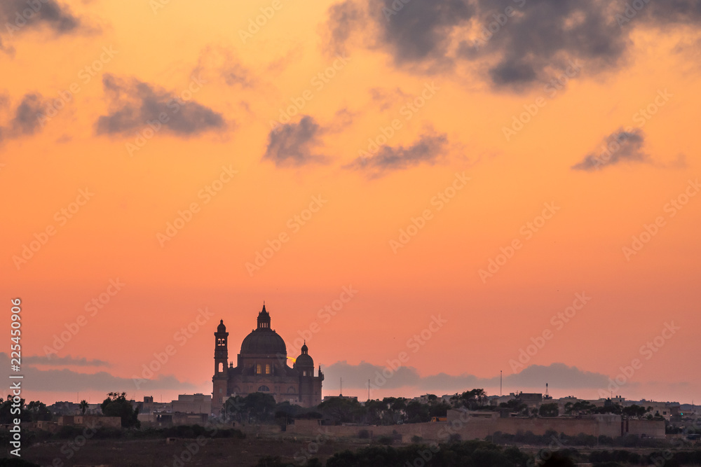 Malta - Gozo Island -Church of Saint John the Baptist, Xewkija at sunset