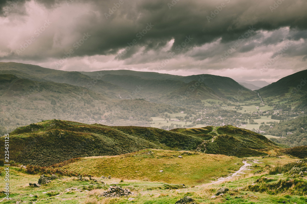 Landscape view from Loughrigg fell in the Lake District