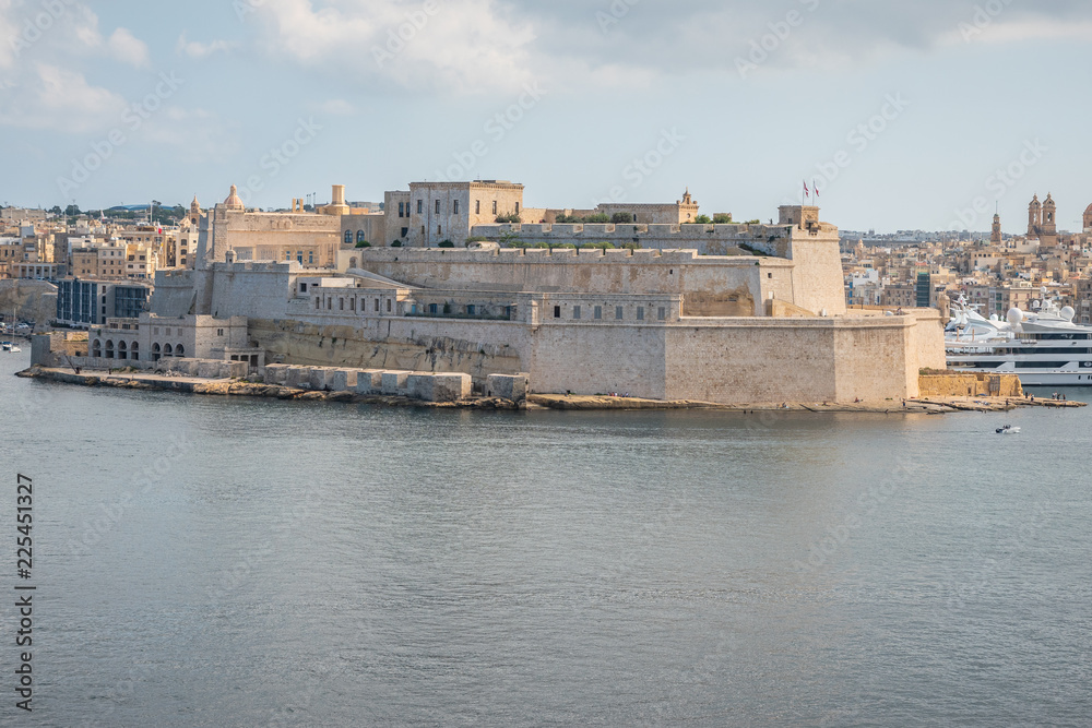 View of Senglea fortified city across Grand Harbour from Valletta, Malta